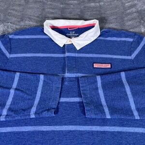 Vineyard Vines Mens 4XLB Blue Striped Long Sleeve Rugby Shirt Cotton Polo AN411
